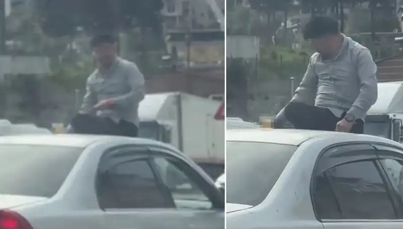 Trafikte Olay Yaratan Anlar: Otomobil Üzerinde Alem Yapan Gençler